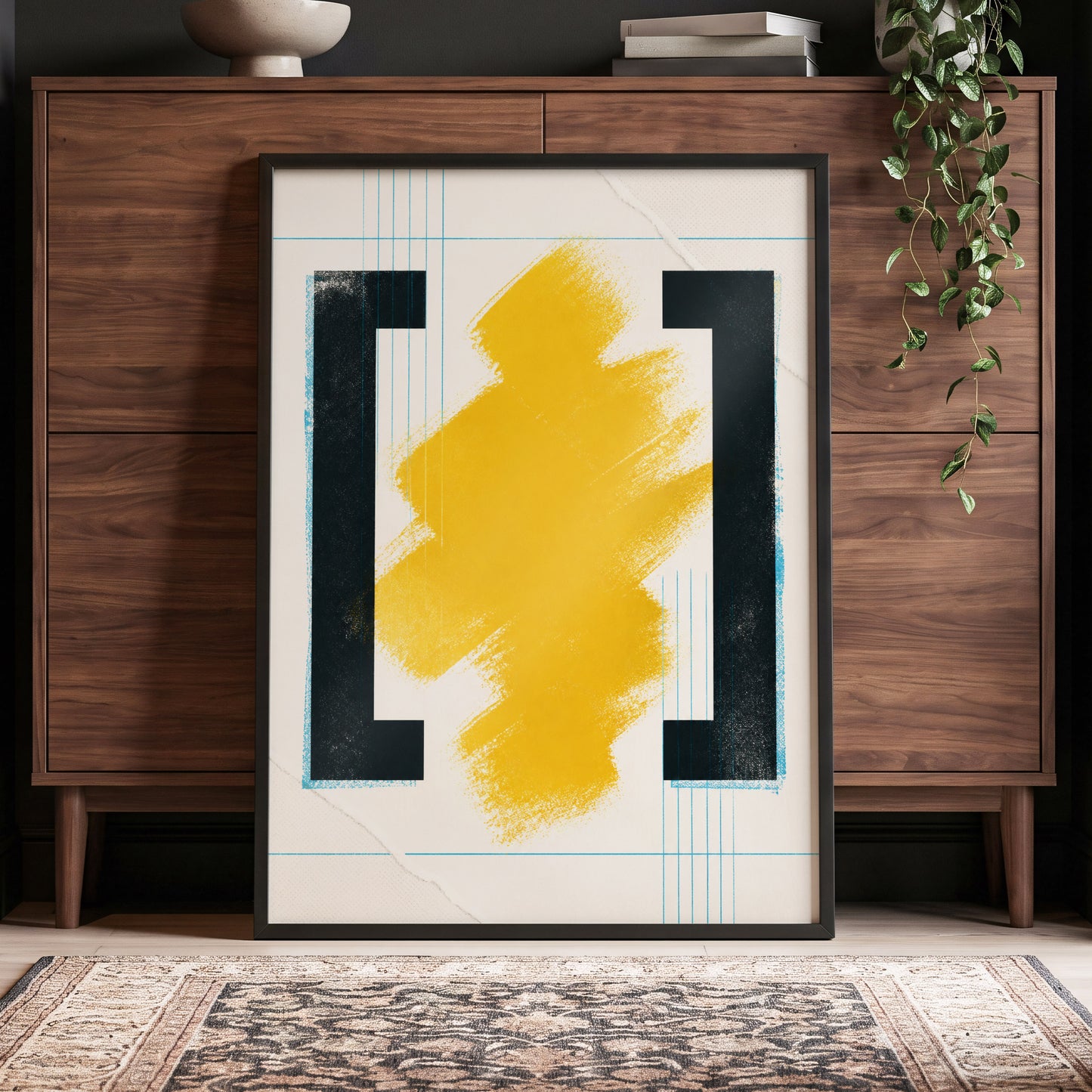 Gilded Interval, gold, black, beige abstract wall art displayed in a styled interior, gallery view 4