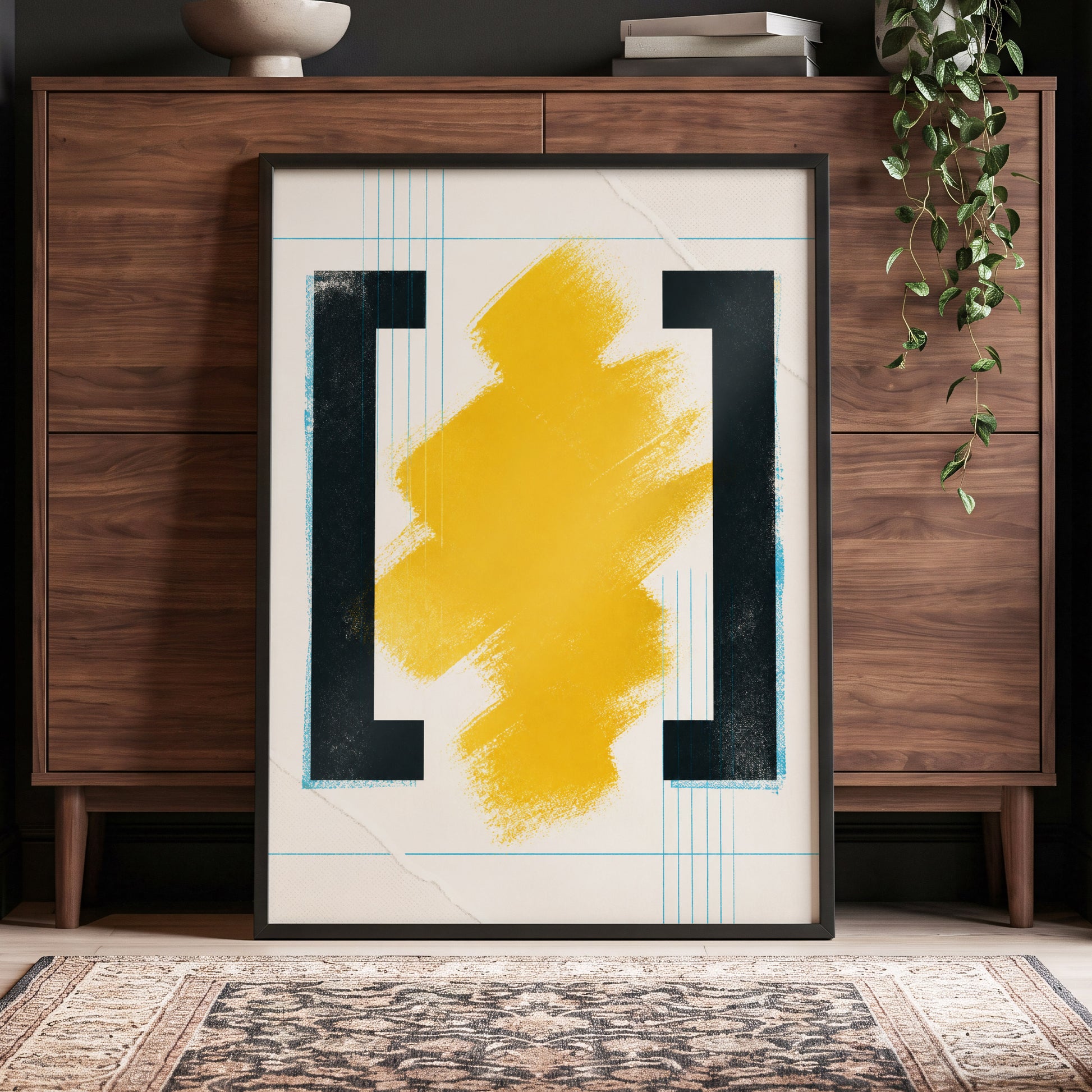 Gilded Interval, gold, black, beige abstract wall art displayed in a styled interior, gallery view 4