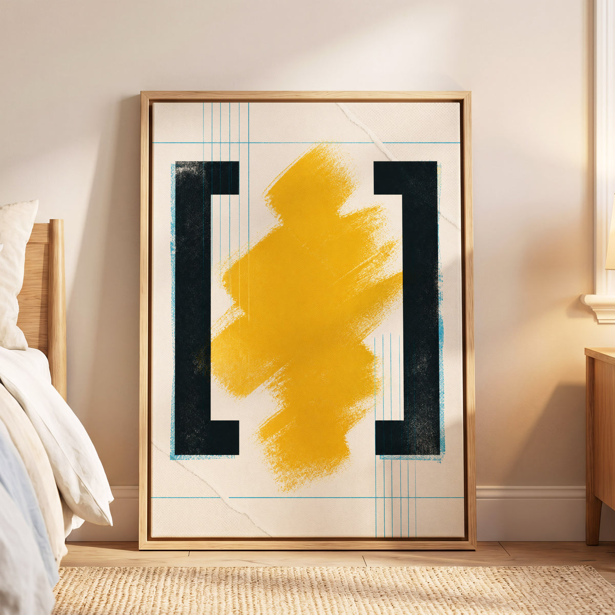 Gilded Interval, gold, black, beige abstract wall art displayed in a styled interior, gallery view 6