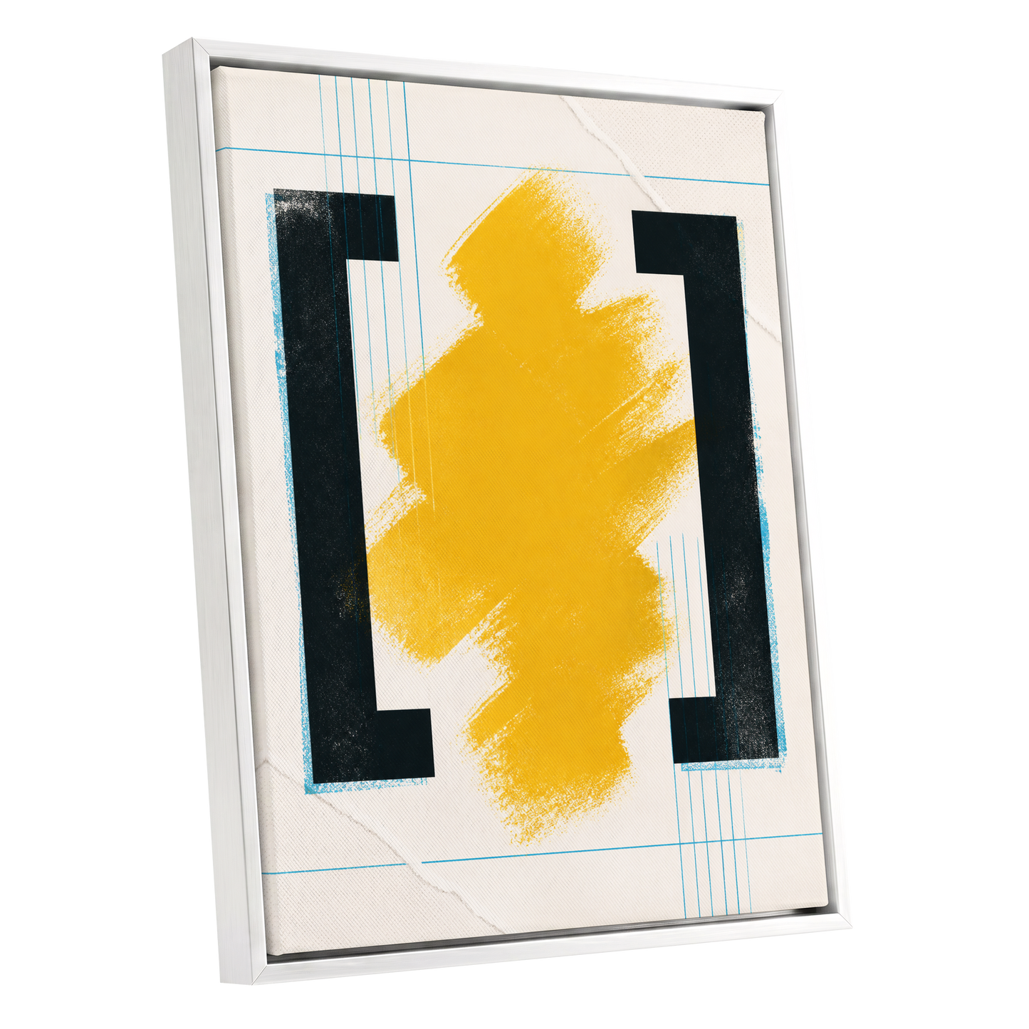 Gilded Interval, gold, black, beige abstract wall art shown as a white framed canvas wall art