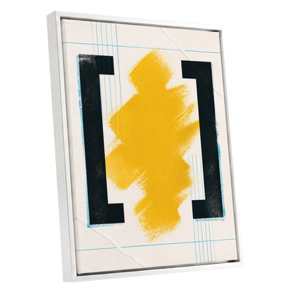 Gilded Interval, gold, black, beige abstract wall art shown as a white framed canvas wall art