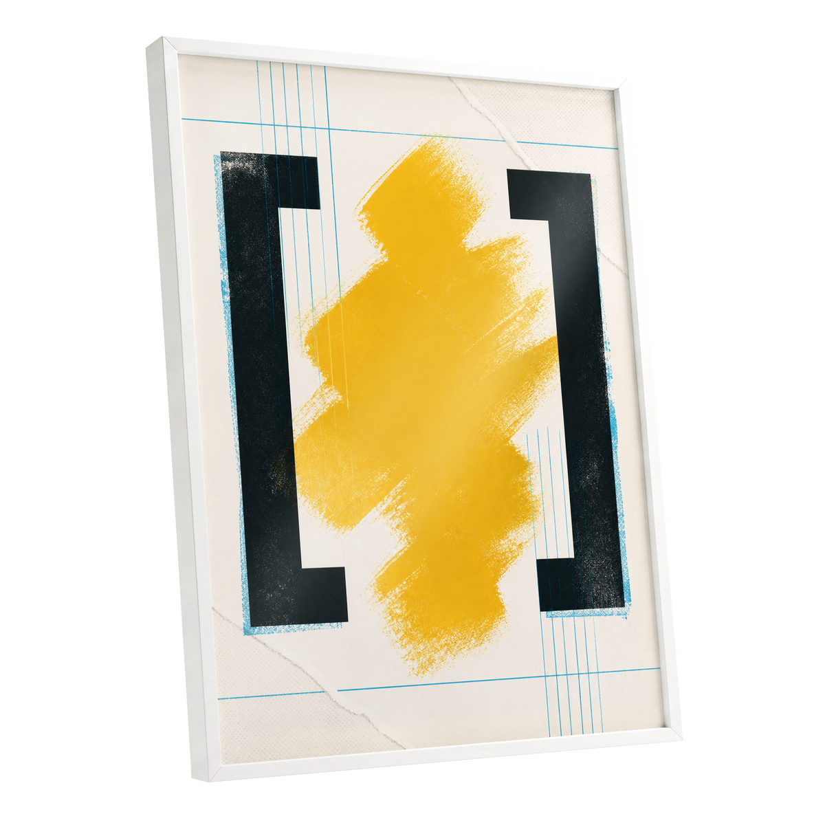 Gilded Interval, gold, black, beige abstract wall art shown as a white framed poster wall art print