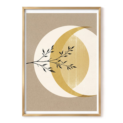 Gilded Lunar Branch, beige, gold, black nature wall art, front artwork view