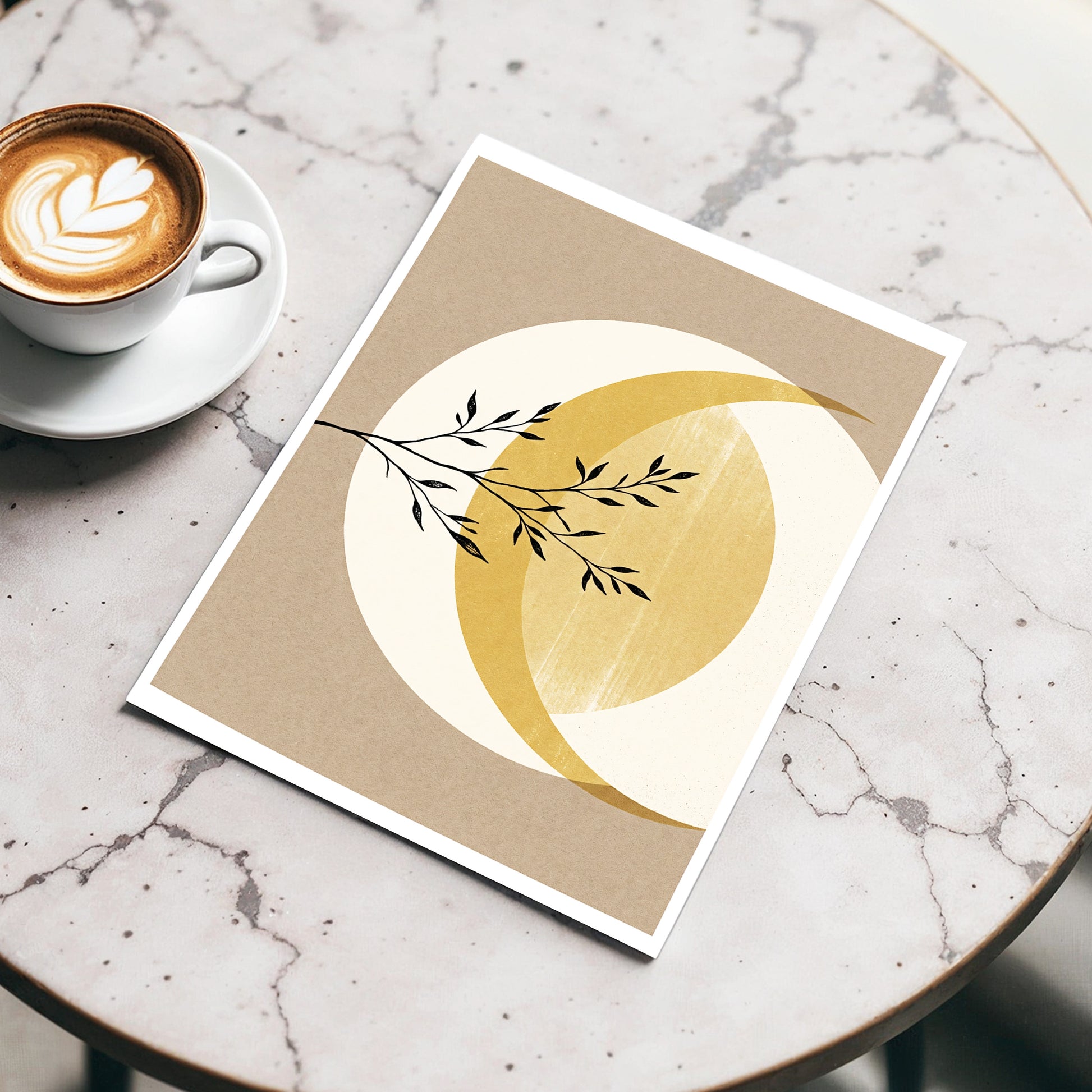 Gilded Lunar Branch, beige, gold, black nature wall art displayed in a styled interior, gallery view 3
