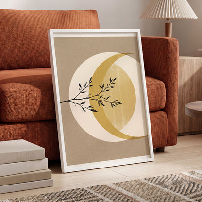 Gilded Lunar Branch, beige, gold, black nature wall art displayed in a styled interior, gallery view 6