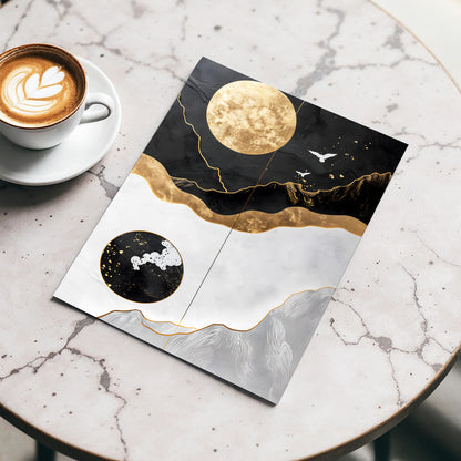 Gilded Lunar Drift, black, gold, white nature wall art displayed in a styled interior, gallery view 3