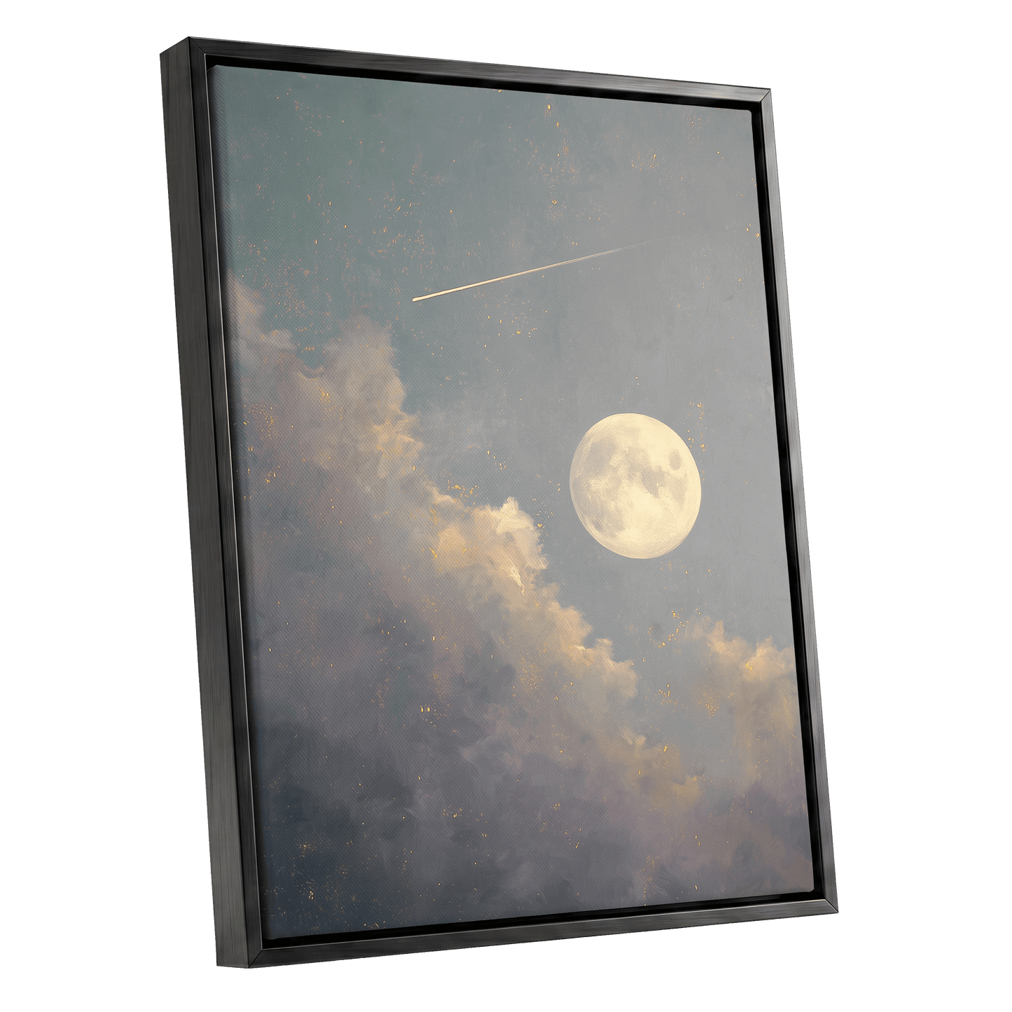 Gilded Moonfall – black framed canvas option