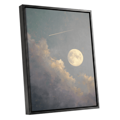 Gilded Moonfall – black framed canvas option