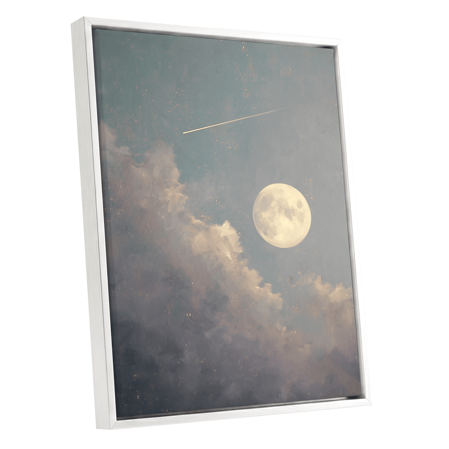 Gilded Moonfall – white framed canvas option