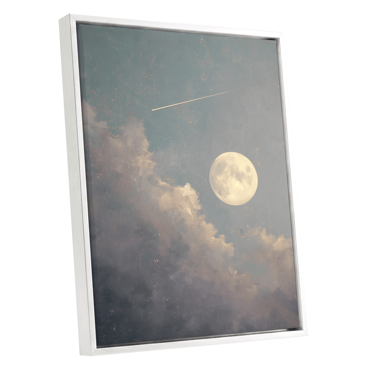Gilded Moonfall – white framed canvas option