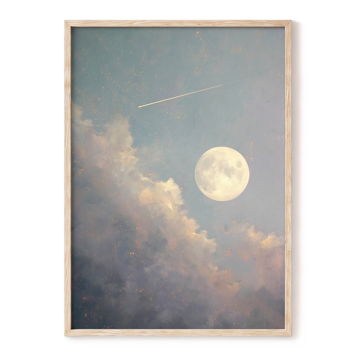 Gilded Moonfall – blue, gray, beige nature wall art, front view