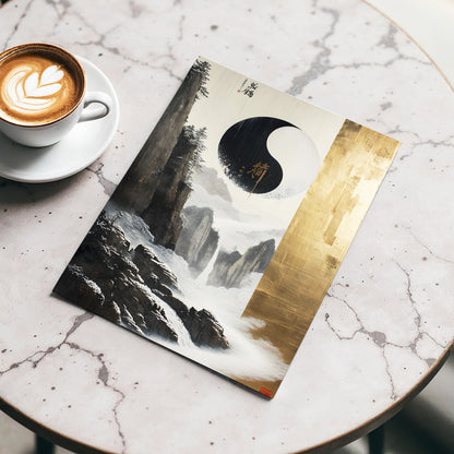 Gilded Mountain Balance, black, white, gold nature wall art displayed in a styled interior, gallery view 3