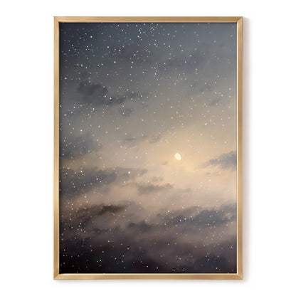 Gilded Nightfall, gray, beige, gold nature wall art, front artwork view
