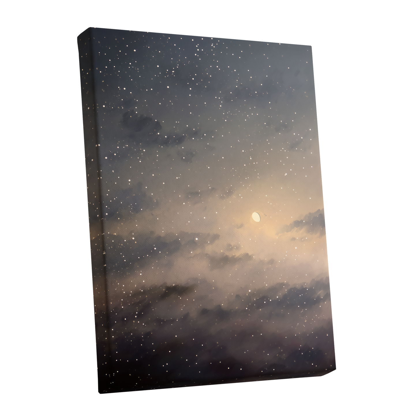Gilded Nightfall, gray, beige, gold nature wall art shown as a stretched canvas wall art
