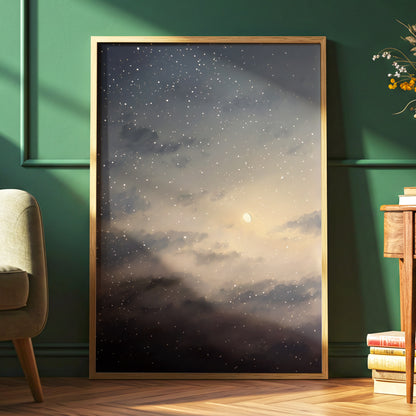 Gilded Nightfall, gray, beige, gold nature wall art displayed in a styled interior, gallery view 2
