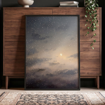 Gilded Nightfall, gray, beige, gold nature wall art displayed in a styled interior, gallery view 6