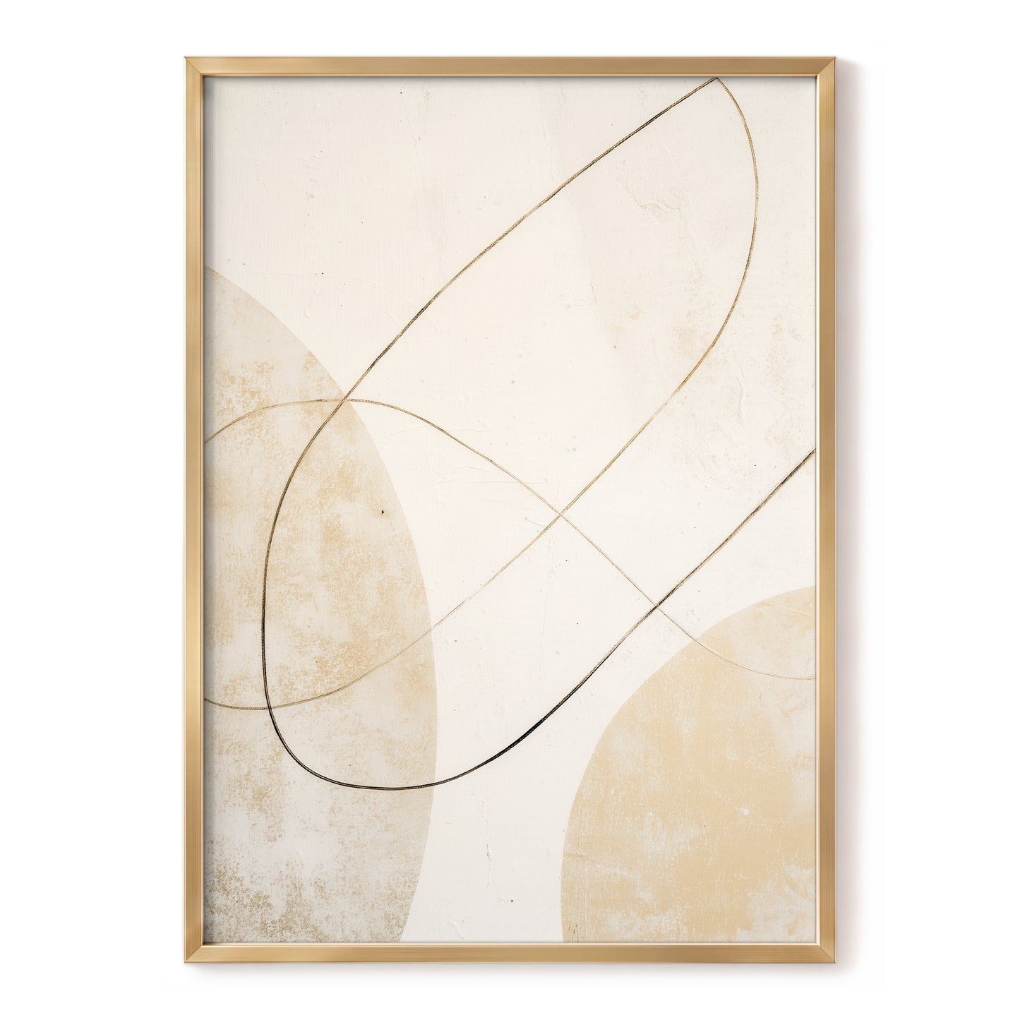 Gilded Orbit, white, beige, gold minimalist wall art, front artwork view