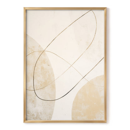 Gilded Orbit, white, beige, gold minimalist wall art, front artwork view