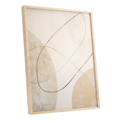 Gilded Orbit, white, beige, gold minimalist wall art shown as a oak framed poster wall art print