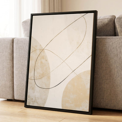Gilded Orbit, white, beige, gold minimalist wall art displayed in a styled interior, gallery view 4