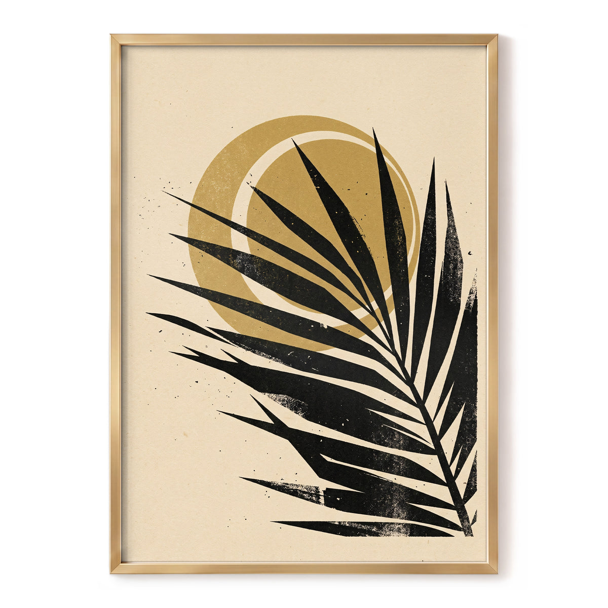 Gilded Palm Eclipse, black, beige, gold nature wall art, front artwork view
