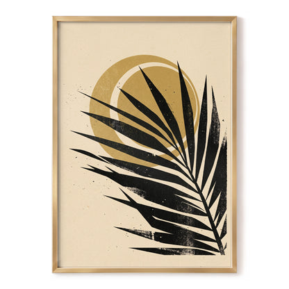 Gilded Palm Eclipse, black, beige, gold nature wall art, front artwork view