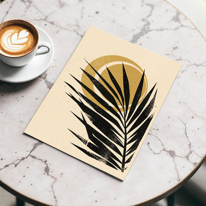 Gilded Palm Eclipse, black, beige, gold nature wall art displayed in a styled interior, gallery view 3