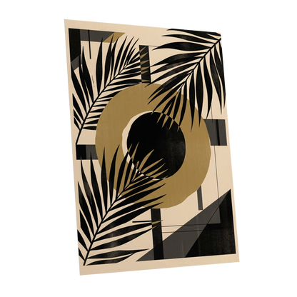 Gilded Palm Geometry, black, beige, gold nature wall art shown as a unframed poster wall art print