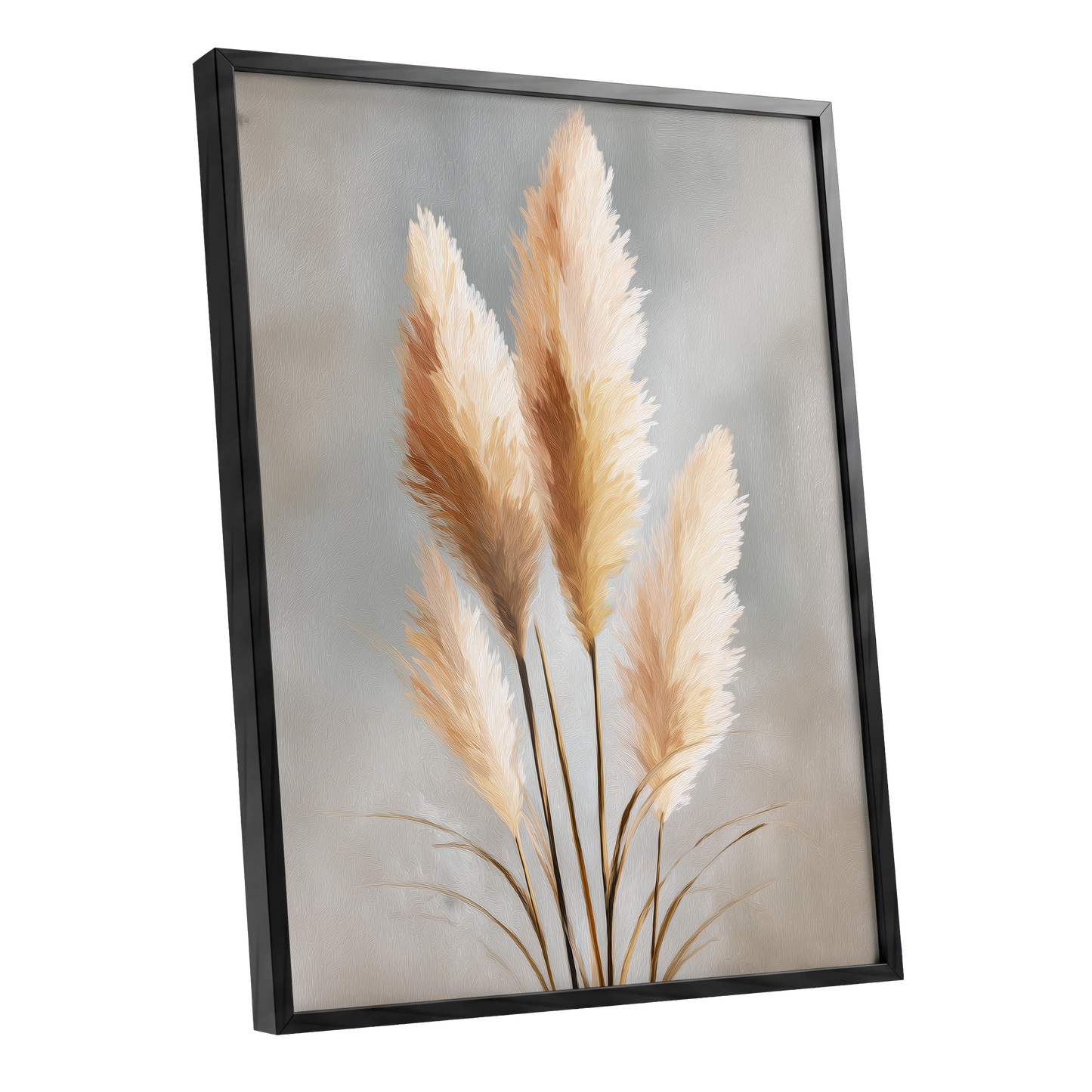 Gilded Pampas, gray, beige, gold nature wall art shown as a black framed poster wall art print