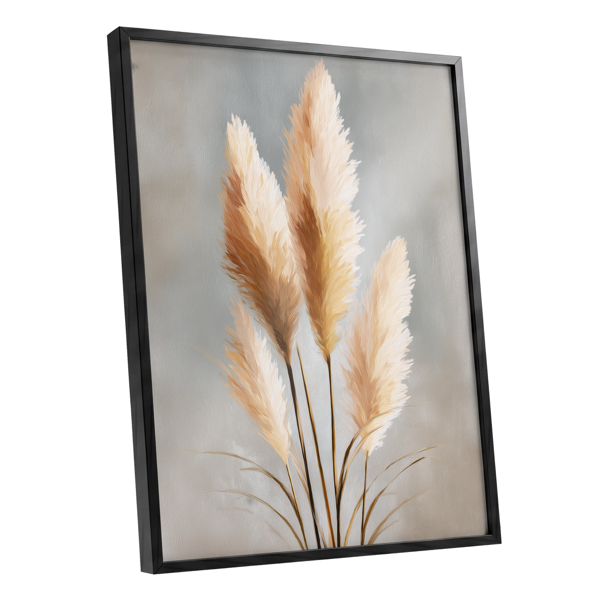 Gilded Pampas, gray, beige, gold nature wall art shown as a black framed poster wall art print