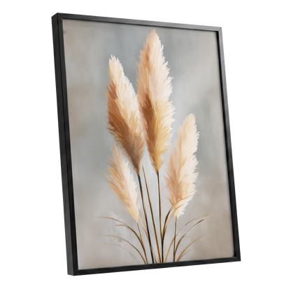 Gilded Pampas, gray, beige, gold nature wall art shown as a black framed poster wall art print