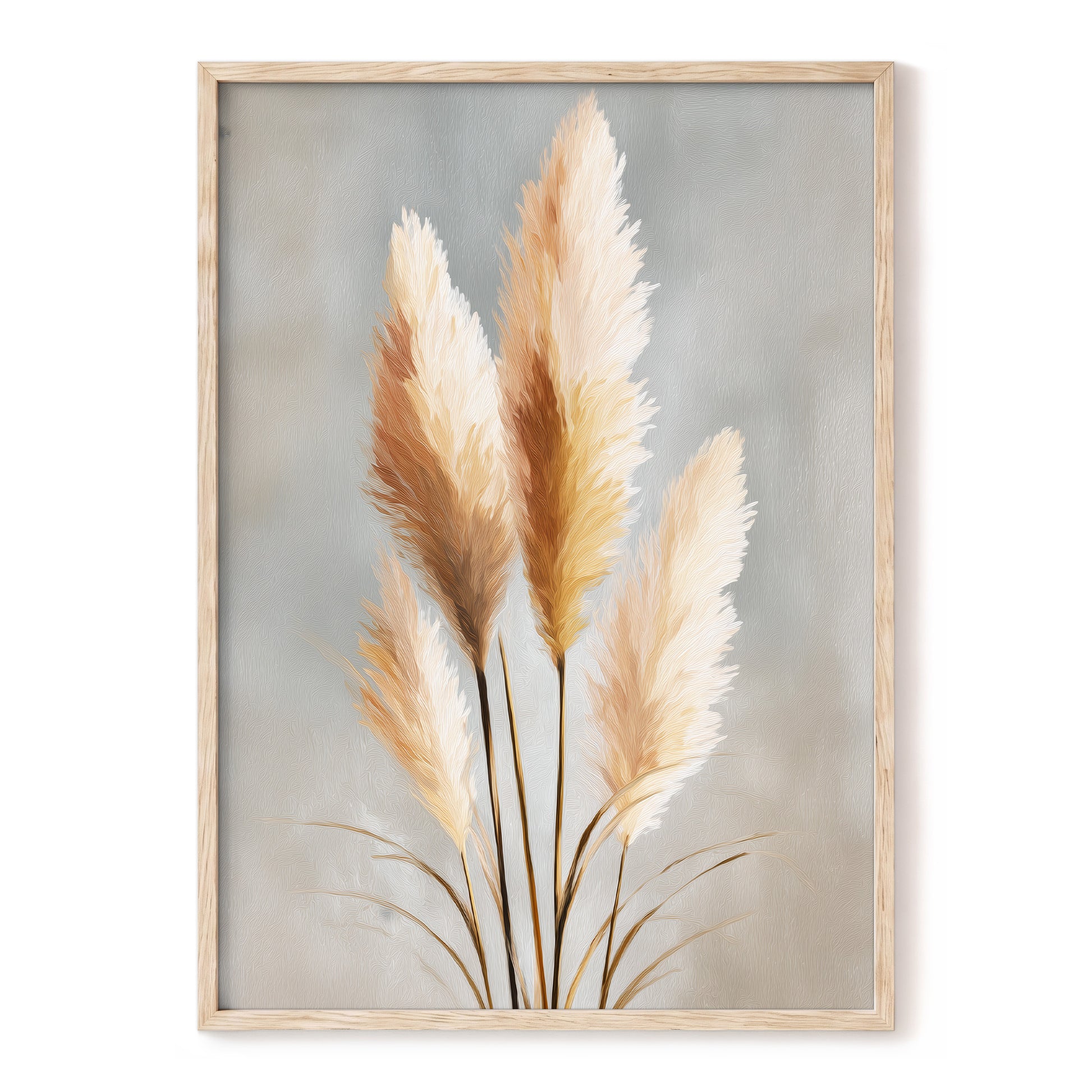 Gilded Pampas, gray, beige, gold nature wall art, front artwork view