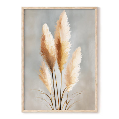 Gilded Pampas, gray, beige, gold nature wall art, front artwork view