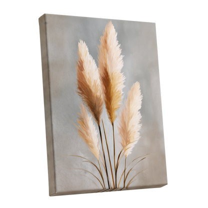 Gilded Pampas, gray, beige, gold nature wall art shown as a stretched canvas wall art