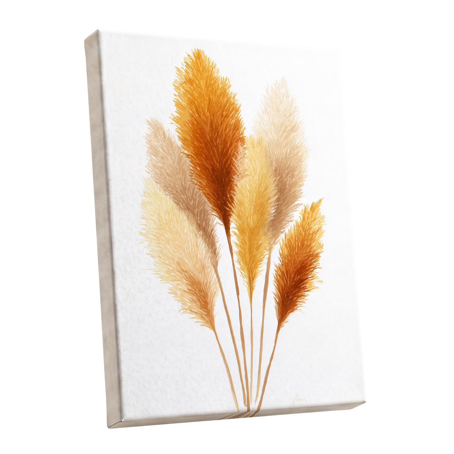 Gilded Pampas Study, white, beige, gold nature wall art shown as a stretched canvas wall art