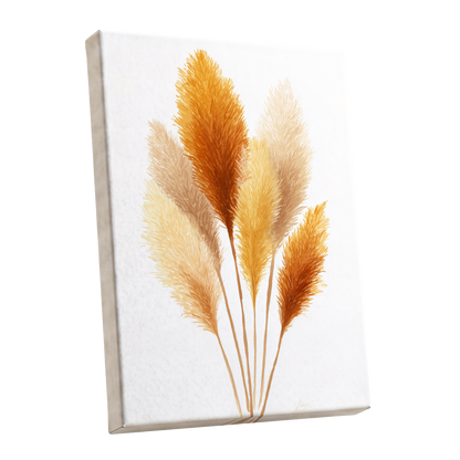 Gilded Pampas Study, white, beige, gold nature wall art shown as a stretched canvas wall art