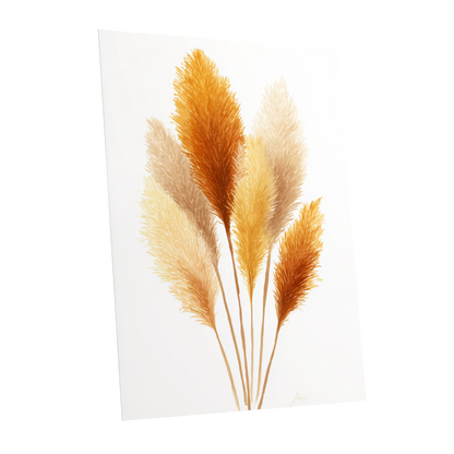 Gilded Pampas Study, white, beige, gold nature wall art shown as a unframed poster wall art print