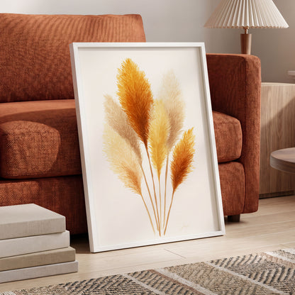 Gilded Pampas Study, white, beige, gold nature wall art displayed in a styled interior, gallery view 2