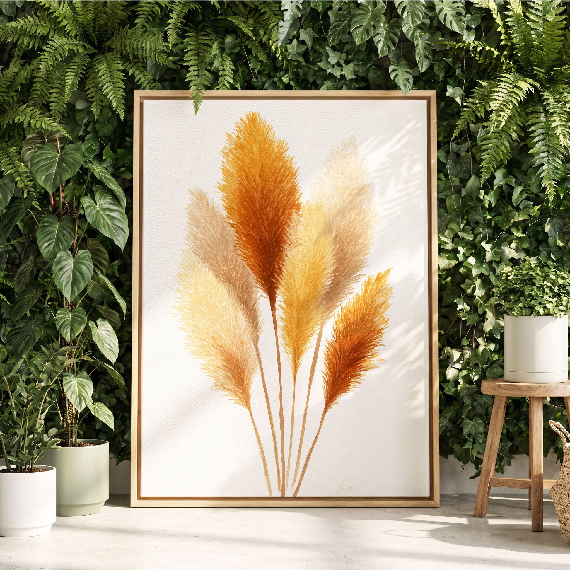 Gilded Pampas Study, white, beige, gold nature wall art displayed in a styled interior, gallery view 4