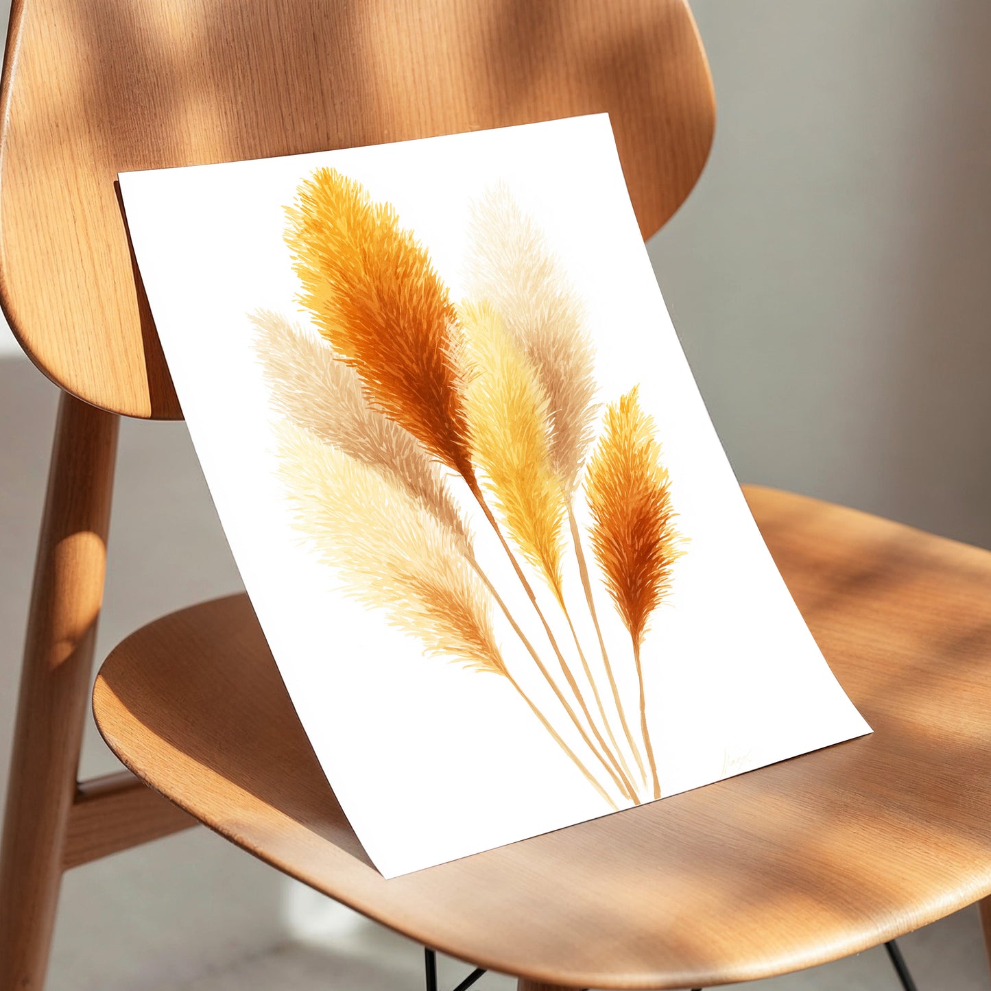 Gilded Pampas Study, white, beige, gold nature wall art displayed in a styled interior, gallery view 5