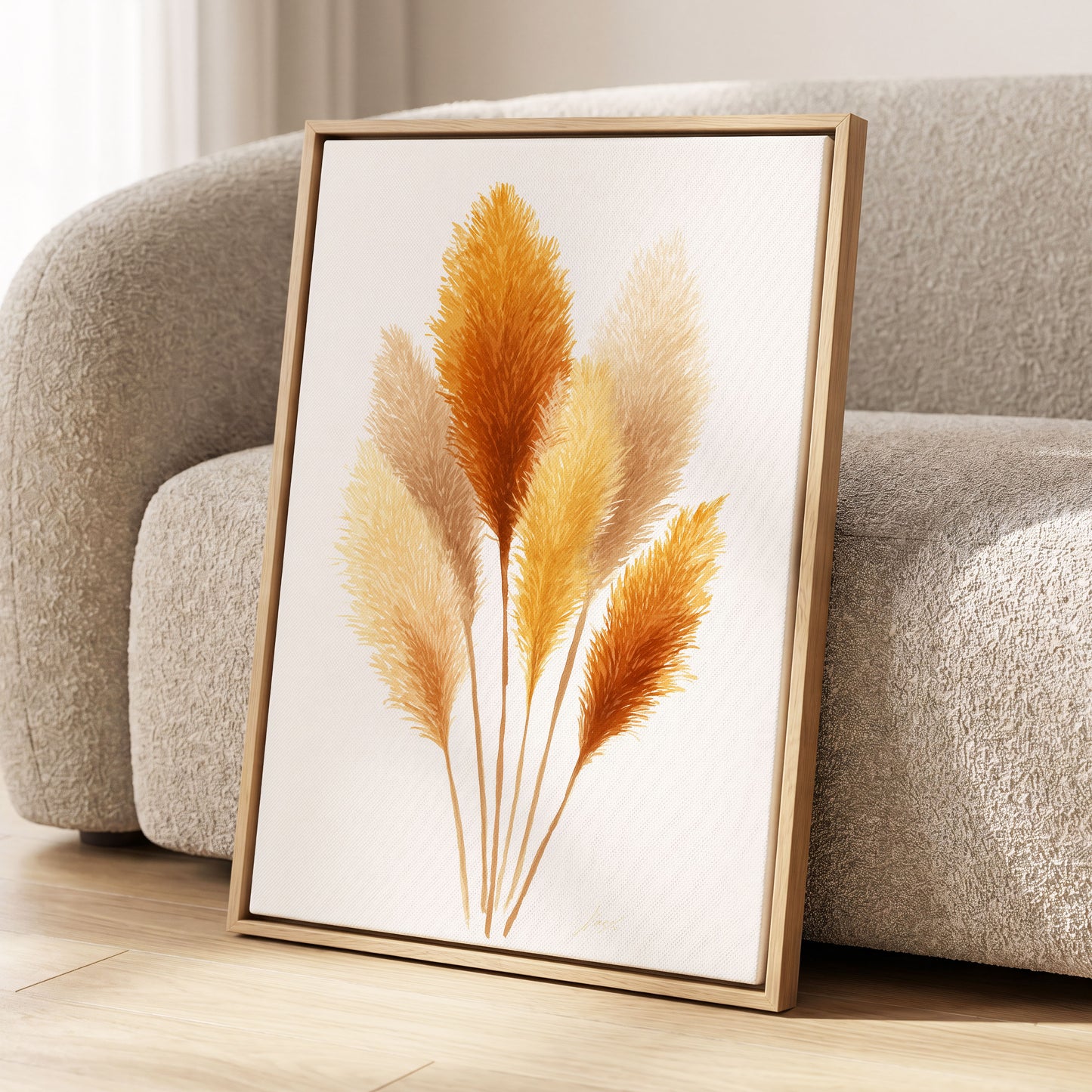 Gilded Pampas Study, white, beige, gold nature wall art displayed in a styled interior, gallery view 8
