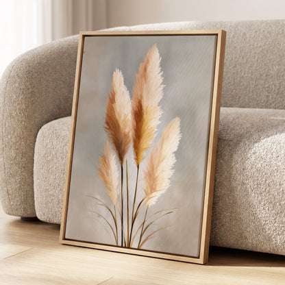Gilded Pampas, gray, beige, gold nature wall art displayed in a styled interior, gallery view 4