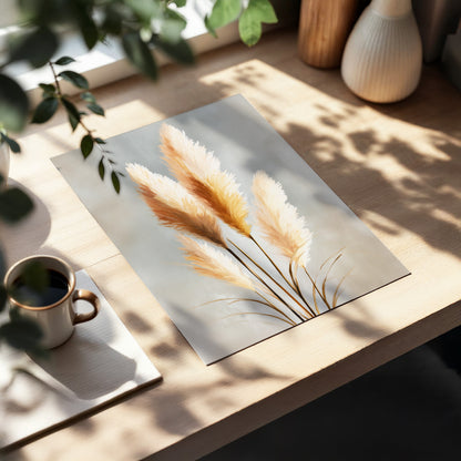 Gilded Pampas, gray, beige, gold nature wall art displayed in a styled interior, gallery view 5