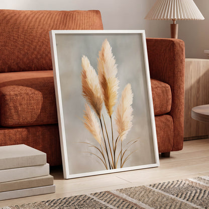 Gilded Pampas, gray, beige, gold nature wall art displayed in a styled interior, gallery view 6