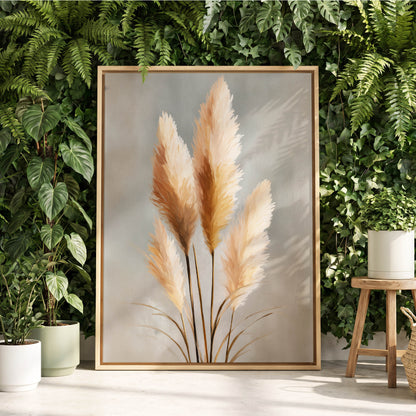 Gilded Pampas, gray, beige, gold nature wall art displayed in a styled interior, gallery view 8