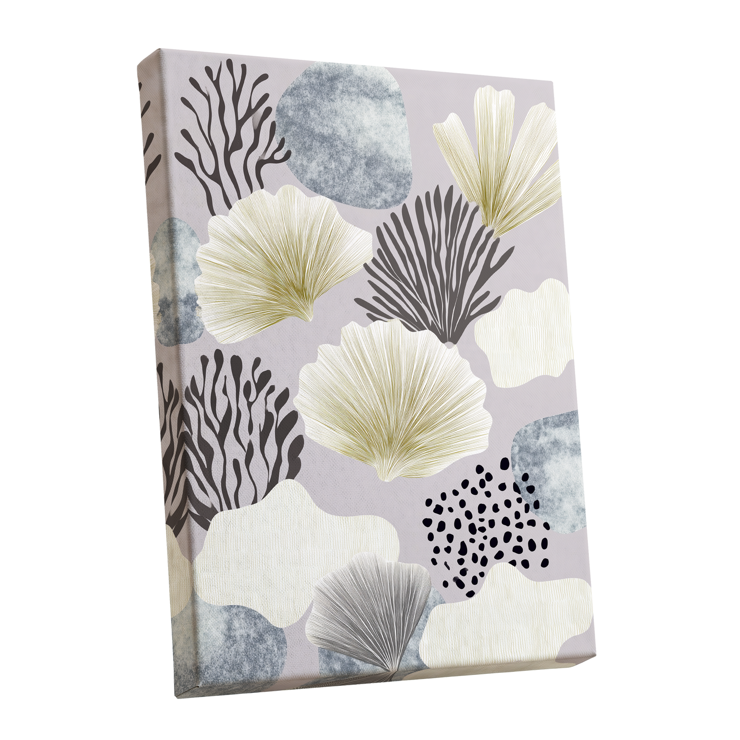 Gilded Reef Garden, gray, white, gold nature wall art shown as a stretched canvas wall art