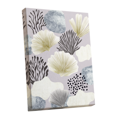 Gilded Reef Garden, gray, white, gold nature wall art shown as a stretched canvas wall art