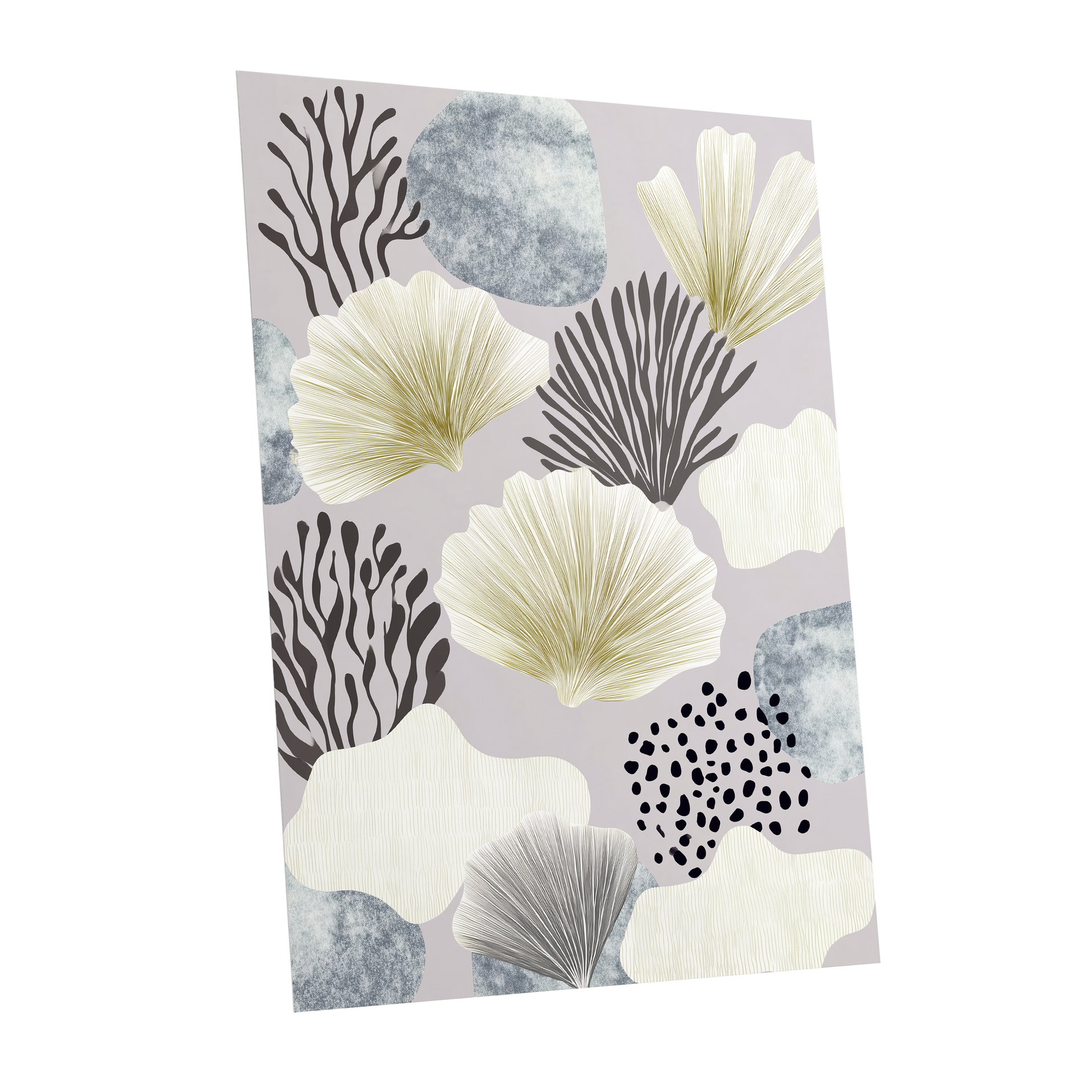 Gilded Reef Garden, gray, white, gold nature wall art shown as a unframed poster wall art print