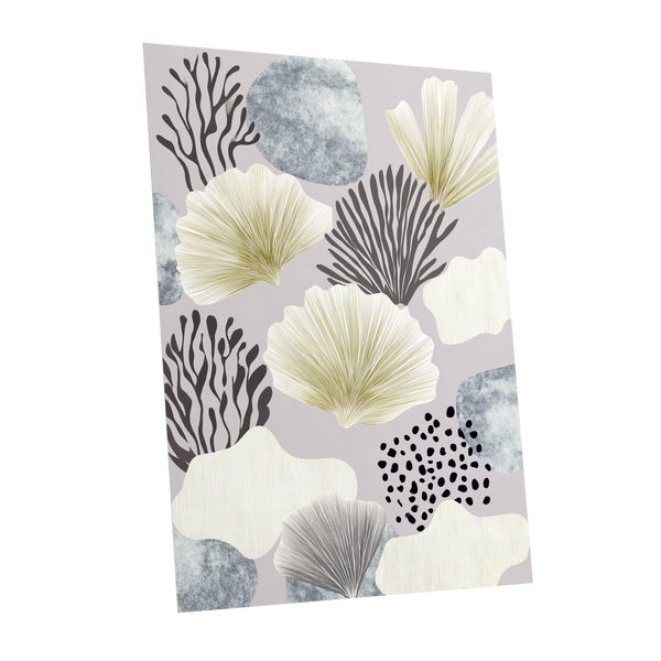 Gilded Reef Garden, gray, white, gold nature wall art shown as a unframed poster wall art print