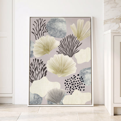 Gilded Reef Garden, gray, white, gold nature wall art displayed in a styled interior, gallery view 4